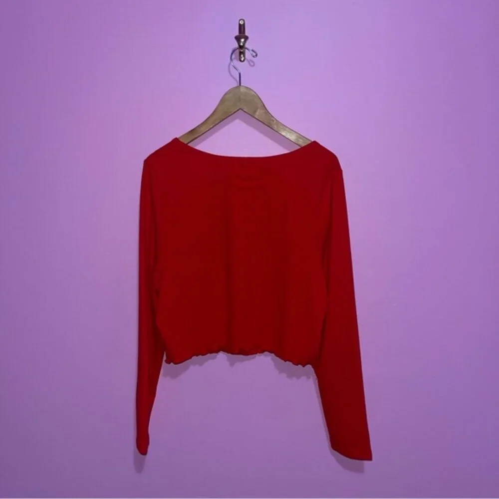 Savage X Fenty Long Sleeve Crop Women's Size‎ 1X Goji Berry Red Waffle Sleepwear